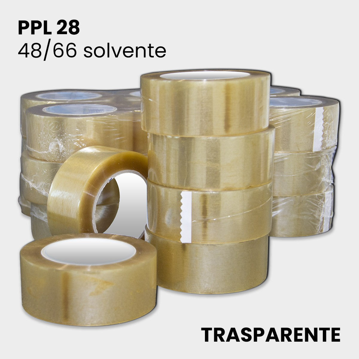 Nastro adesivo trasparente solvente PPL 28 altezza 48 mm lunghezza 66 metri