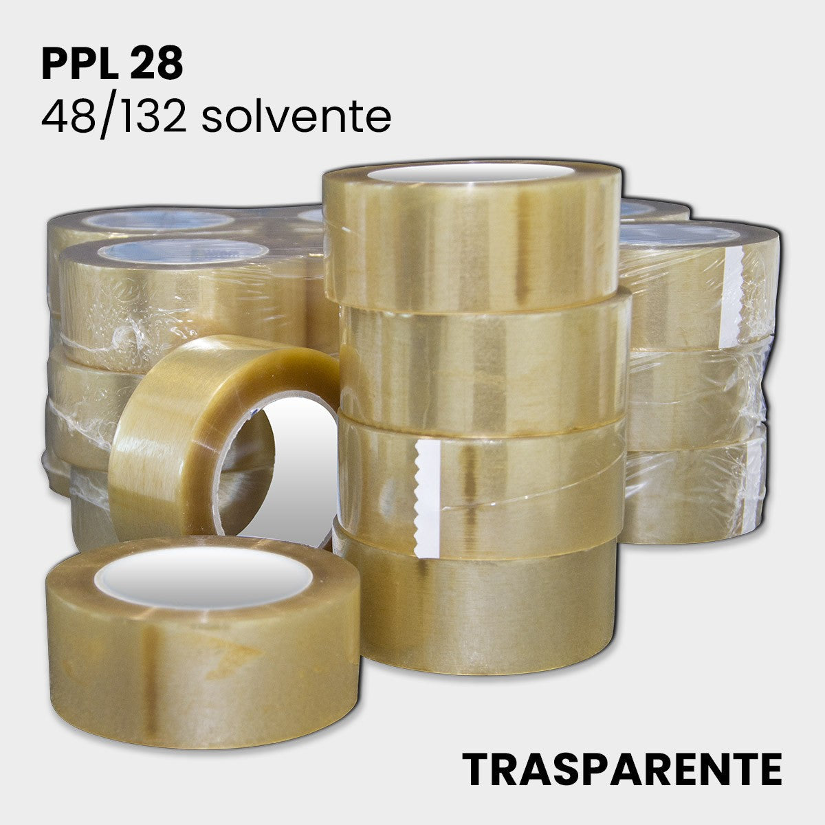 Nastro adesivo trasparente solvente PPL 28 altezza 48 mm lunghezza 132 metri