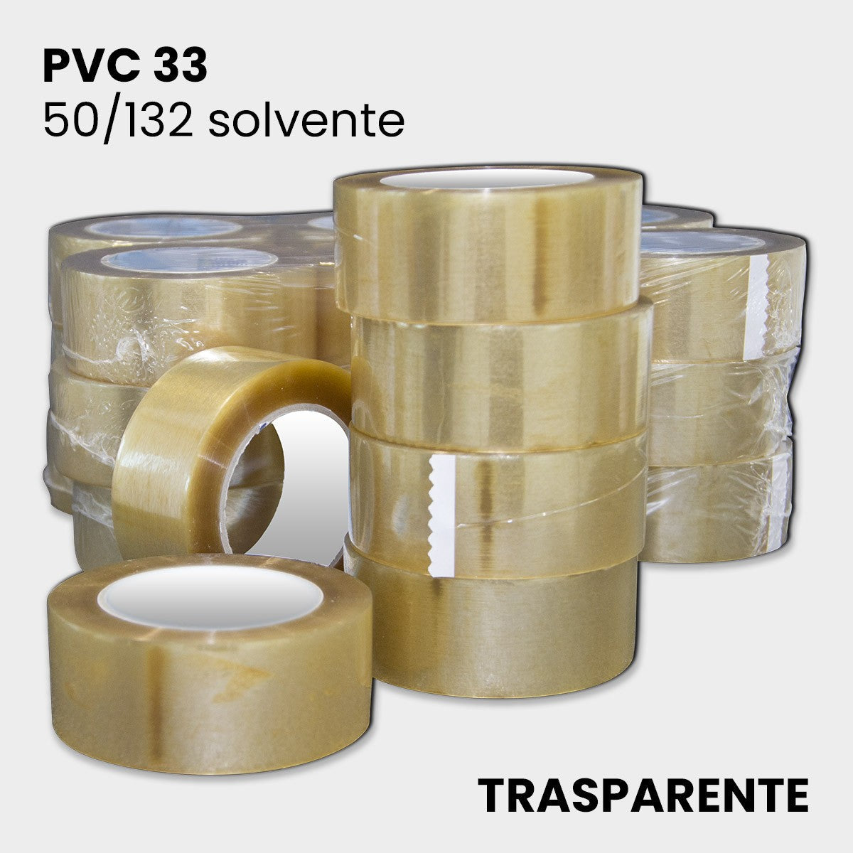 Nastro adesivo trasparente solvente PVC 33 altezza 50 mm lunghezza 132 metri