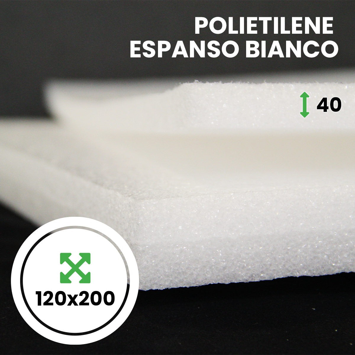 Pannello Espanso di polietilene Bianco altezza 120 lunghezza 200 cm spessore 40 mm