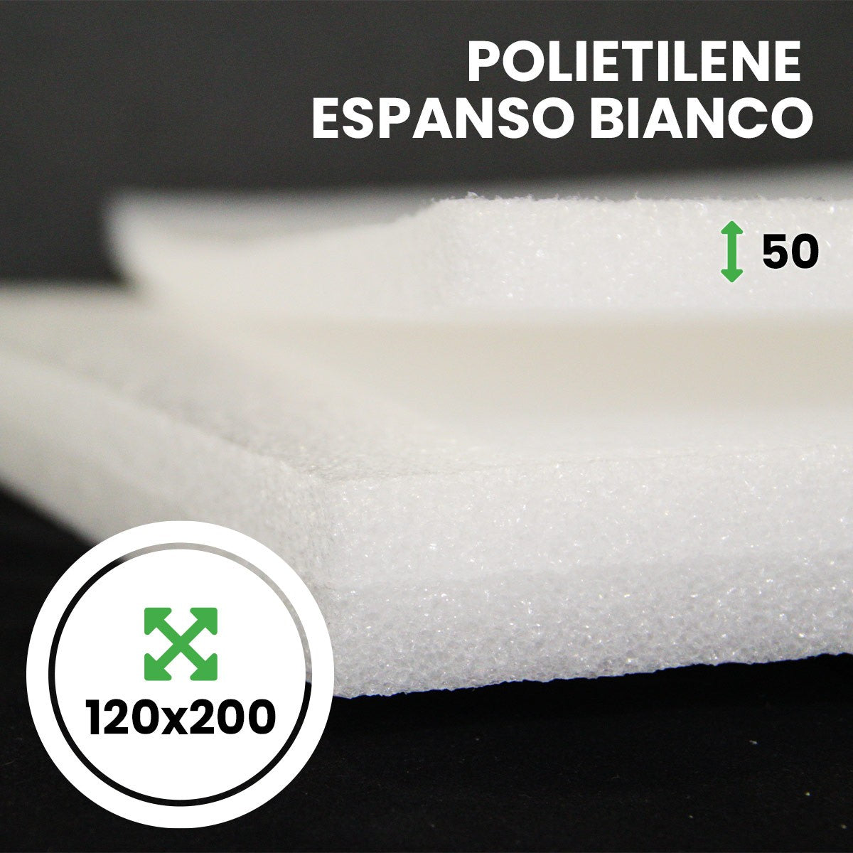 Pannello Espanso di polietilene Bianco altezza 120 lunghezza 200 cm spessore 50 mm