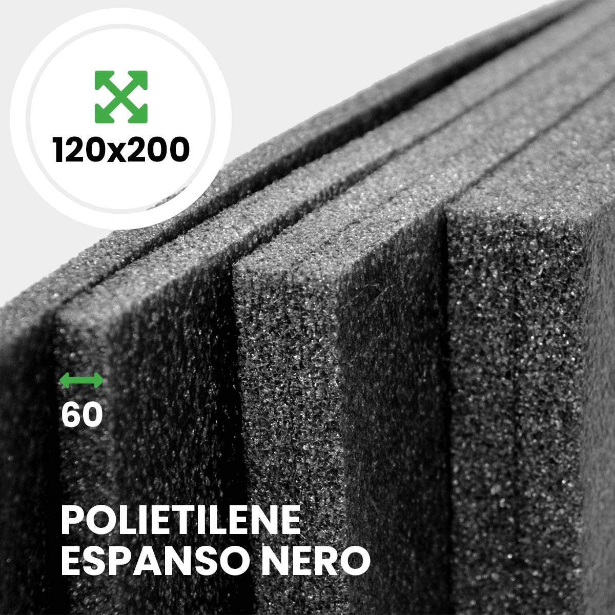 Pannello Espanso di polietilene Nero altezza 120 lunghezza 200 cm spessore 60 mm