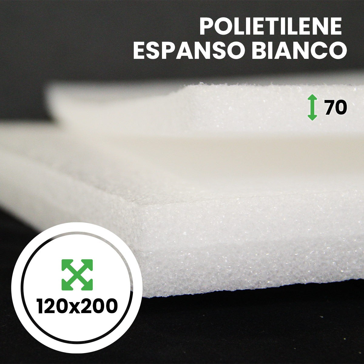 Polietilene Espanso in lastre Bianco altezza 120 cm x lunghezza 200 cm spessore 70 mm