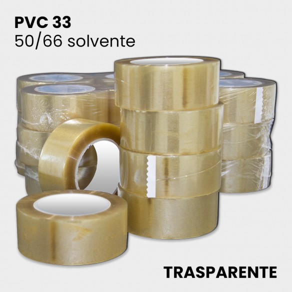 Nastro adesivo trasparente solvente PVC 33 altezza 50 mm lunghezza 66 metri