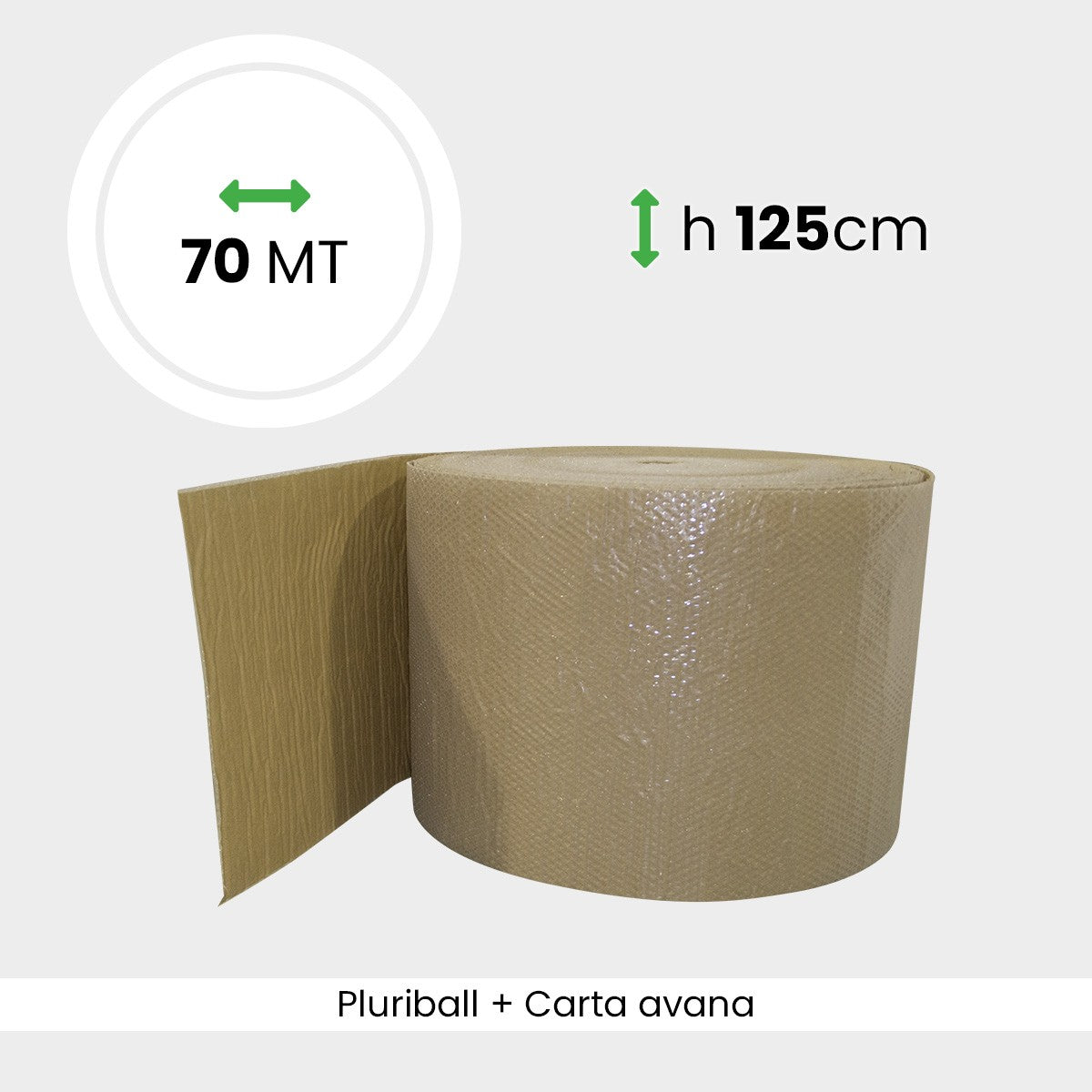 Pluriball accoppiato con Carta Avana 140 gr H 125 cm