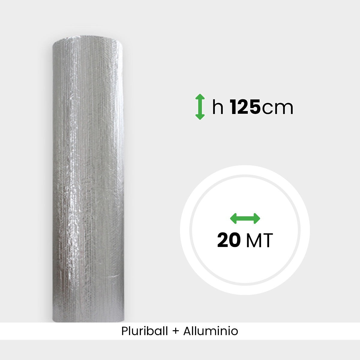 Pluriball accoppiato con Alluminio 130 gr H 125 cm