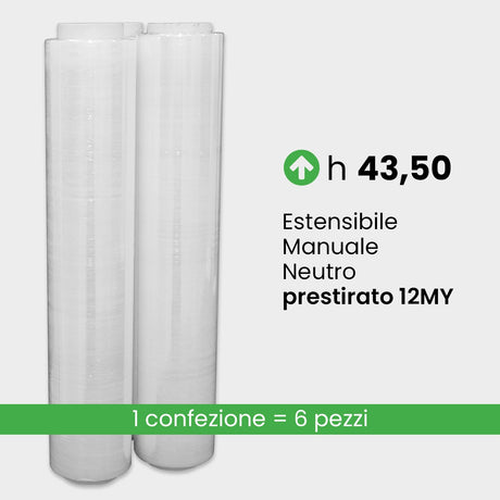 rotolo film estensibile manuale prestirato trasparente 12MY neutro