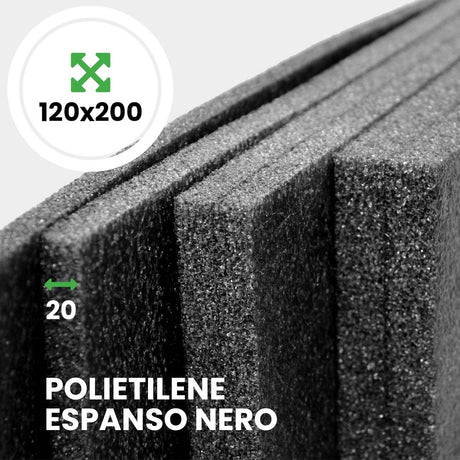 Pannello Espanso di polietilene Nero altezza 120 lunghezza 200 cm spessore 20 mm